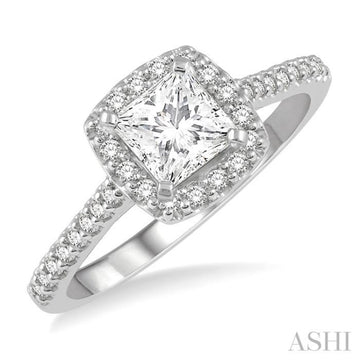 3/4 ctw Diamond Ladies Engagement Ring with 1/2 Ct Princess Cut Center Stone in 14K White Gold